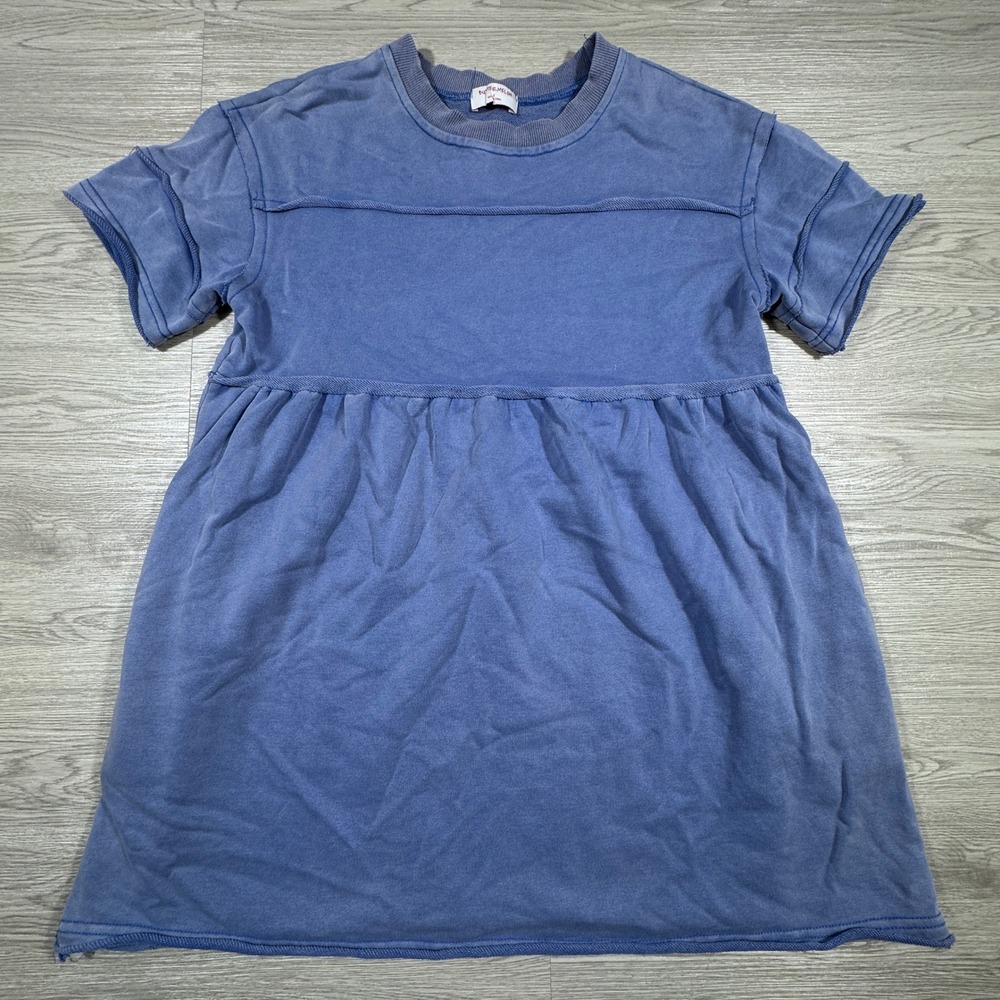 ButterMelon Women's Babydoll Dress Blue Short Sleeve Mineral Wash‎ Small